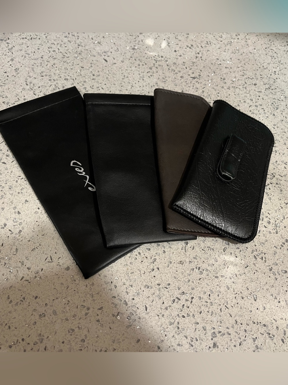Black Leather Men's Assorted Eyeglass Cases (4) - Two with Metal Clips-1 Belt